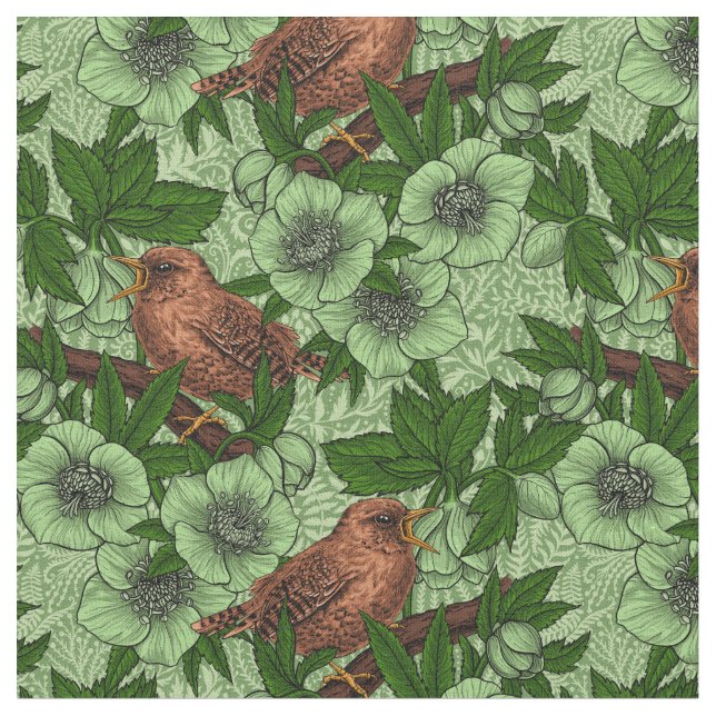 Tecido Wren e hellebord, verde-claro (Detalhe)