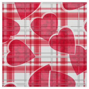 Tecido Xadrez checkered dos corações vermelhos sem emen