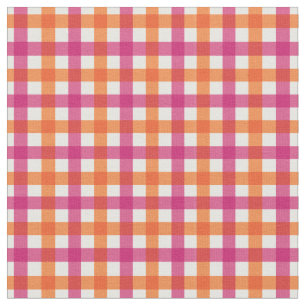 Tecido Xadrez de Gingham de Verão Brilhante Laranja e Ro