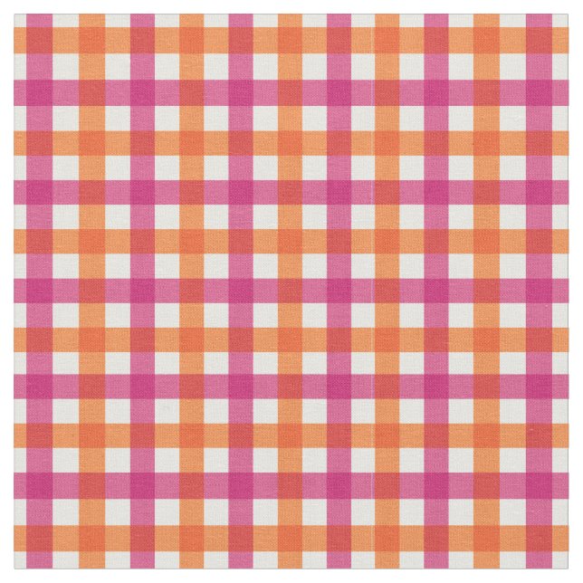Tecido Xadrez de Gingham de Verão Brilhante Laranja e Ros (Detalhe)