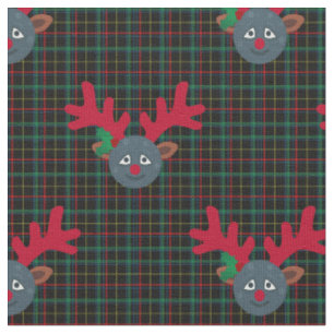 Tecido xadrez de natal, rena lua emoji