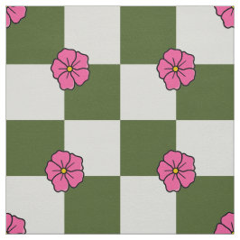 Tecido Xadrez de Twill Floral Oliva Grande Rosa