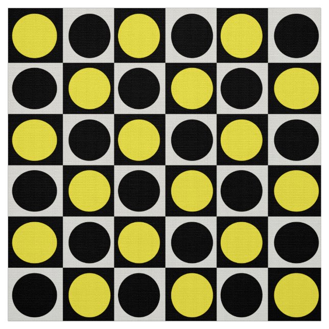 Tecido Xadrez Geométrico Amarelo e Pontos Pretos (Modelo)