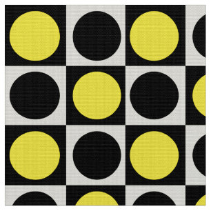 Tecido Xadrez Geométrico Amarelo e Pontos Pretos