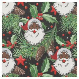 Tecido xmas holly black santa claus
