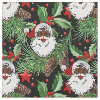 Tecido xmas holly black santa claus