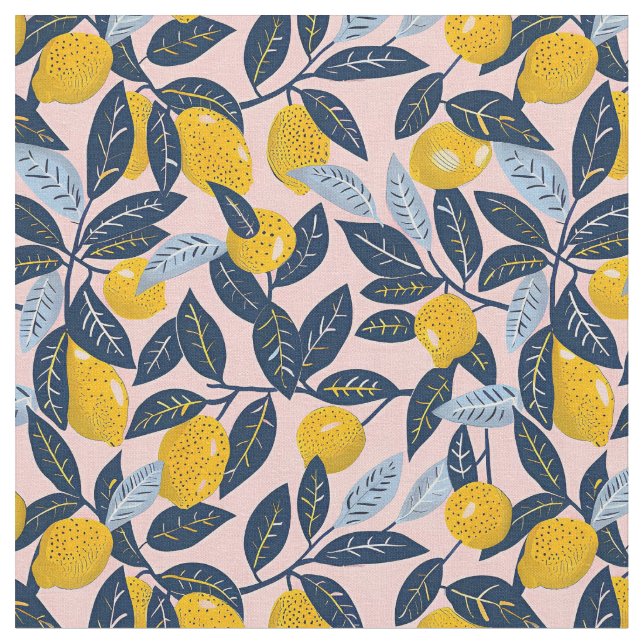 Tecido Yellow Lemon Print Fabric Cotton Fabric (Detalhe)