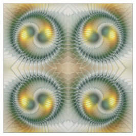 Tecido Yin Yang Verde Amarelo Fractal Abstrato Colorido