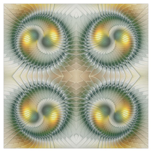 Tecido Yin Yang Verde Amarelo Fractal Abstrato Colorido (Modelo)