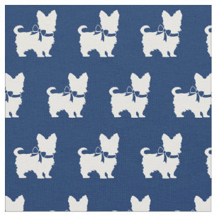 Tecido Yorkshire Terrier Dog Silhoukie Marinho Azul