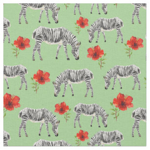 Tecido Zebras entre flores do hibiscus