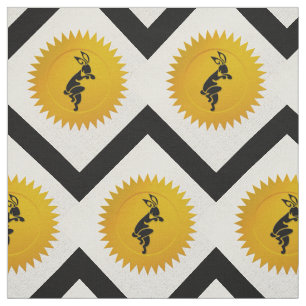 Tecido Zodiac chinês de coelho   Branco, Dourado e Preto
