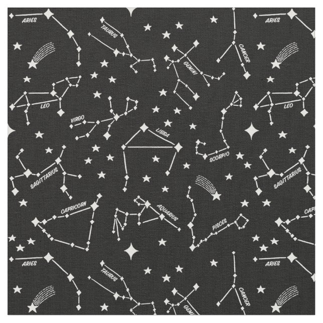 Tecido Zodiac Star Maps White Em Black Cheeky Witch® (Detalhe)