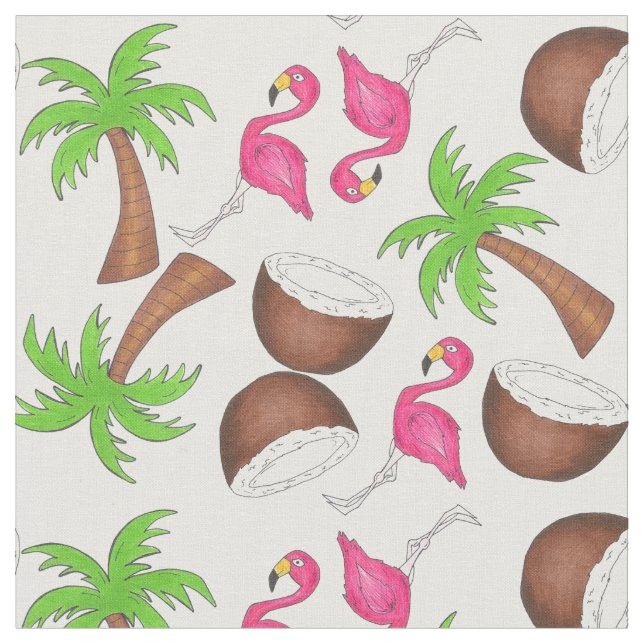 Tecidos tropicais (Cocos, Palmeiras, Flamingos) (Detalhe)