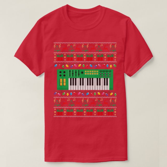 Teclado de Música Suéter de Natal Feio Luzes de Na (Frente do Design)