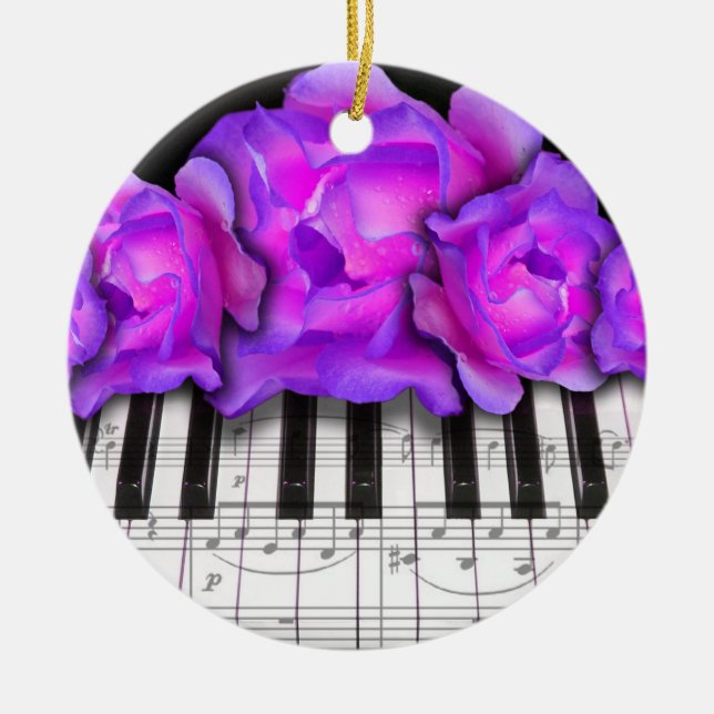 Teclado de piano e enfeites de natal dos rosas (Frente)
