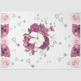 Teclas Prateadas e Papel Tecido Floral de Casament