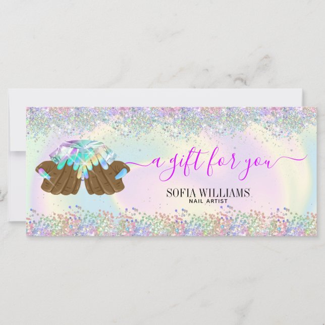 técnico de unhas de mão de uma mulher salão hologr (Frente)