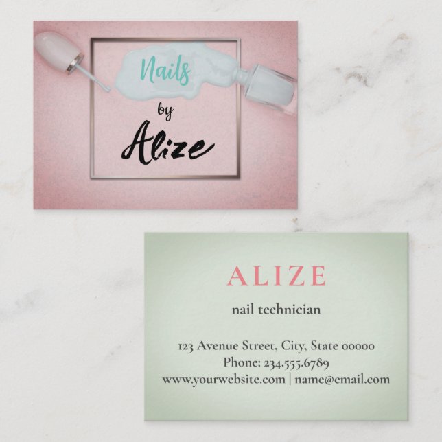 técnico de unhas na moda cartão de visita, salão d (Frente/Verso)