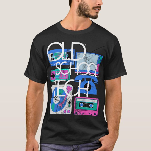 Tecnologia da velha escola, t-shirt 80s pretos (Frente)