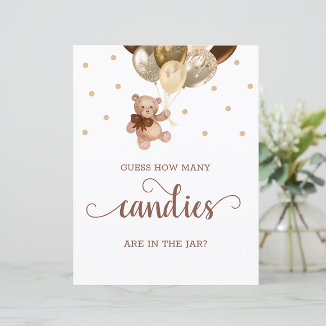 Teddy Bear Adivinha Quantas Candies Sign Chá de fr (Em pé/Frente)