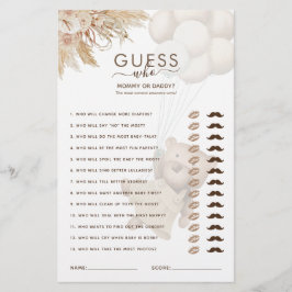 Teddy Bear Adivinha Quem Joga O Chá de fraldas