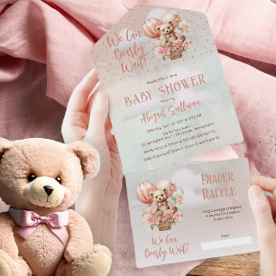 Teddy Bear Balloons Girl Bearly Chá de fraldas de