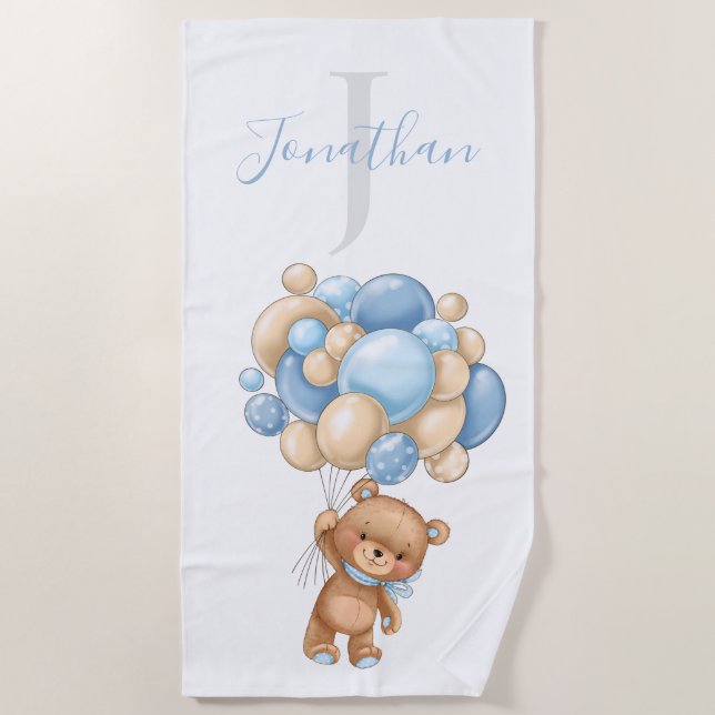 Teddy Bear Blue Balloons toalha de praia para cria (Frente)
