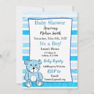 Teddy Bear Blue Boy Shower Convites