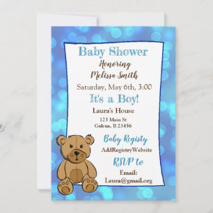 Teddy Bear Blue Boy Shower Convites