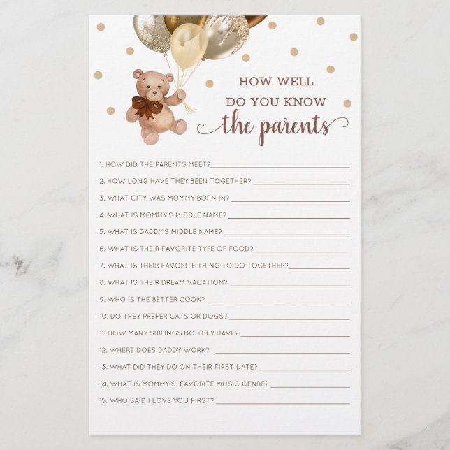 Teddy Bear Como Você Conhece O Jogo Dos Pais? (Frente)