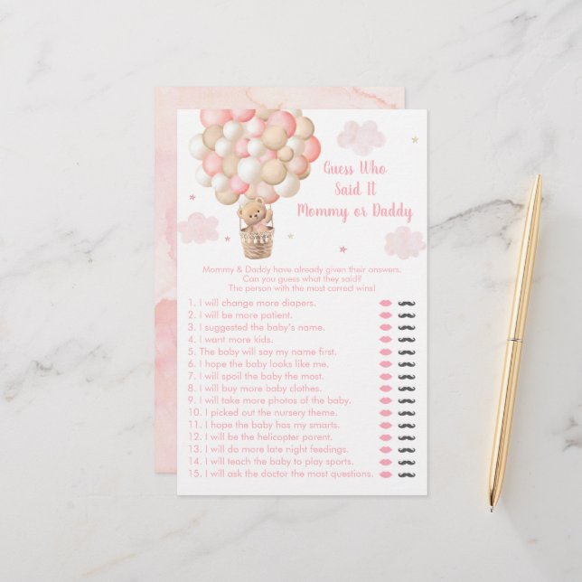 Teddy Bear Hot Air Balloon Guess Who Said It Game (Frente/Verso In Situ)