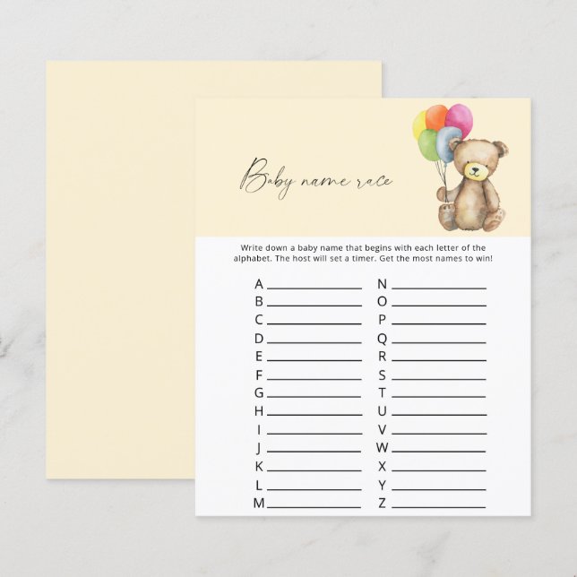 Teddy Bear - Jogo de corrida do nome do bebê (Frente/Verso)