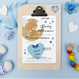 Teddy Bear Love Baby Boy Convite para Chá