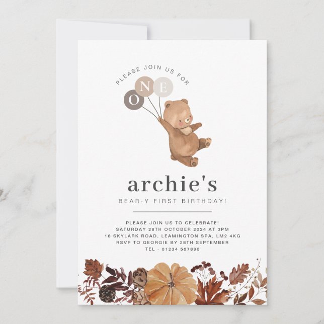 Teddy Bear Pumpkin - Convite Fotográfico ao primei (Frente)