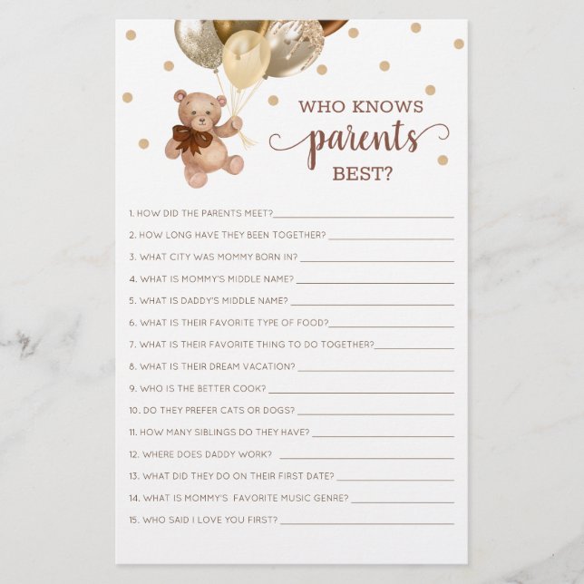 Teddy Bear que conhece o melhor Chá de fraldas dos (Frente)