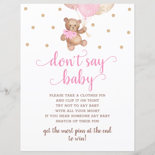 Teddy Bear Rosa E Dourado Não diga jogo de bebês (Frente)
