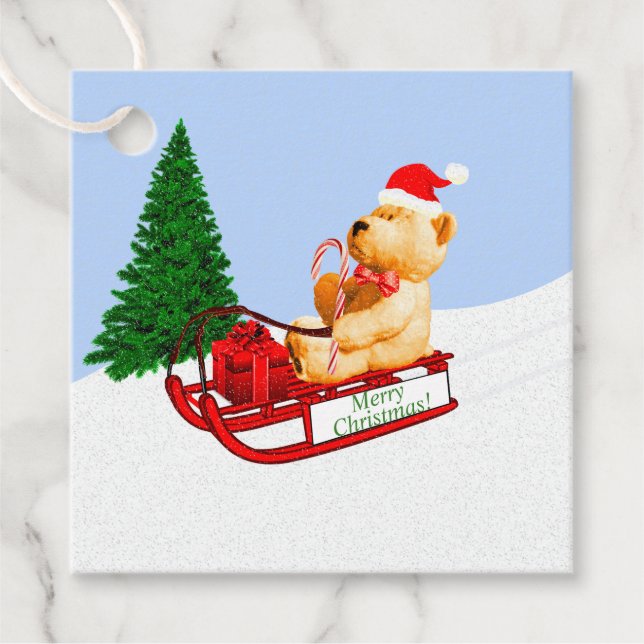 Teddy Bear Sled Presente Etiqueta de presente de N (Frente)
