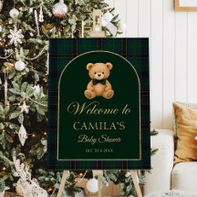 Teddy Bear Tartan Plaid Baby Shower Welcome