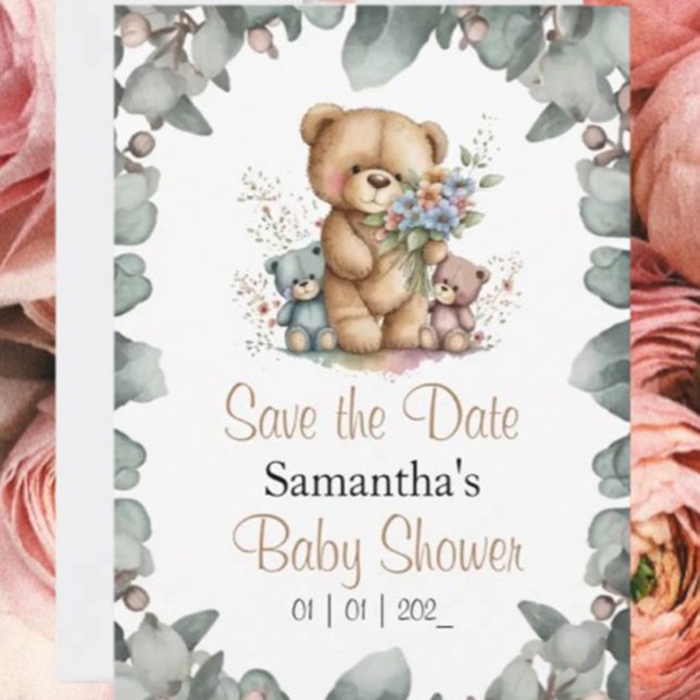Teddy Bears Twina Aquarela Data Cartão (Celebrate the arrival of your little cub with our adorable teddy bear baby shower invitations! )