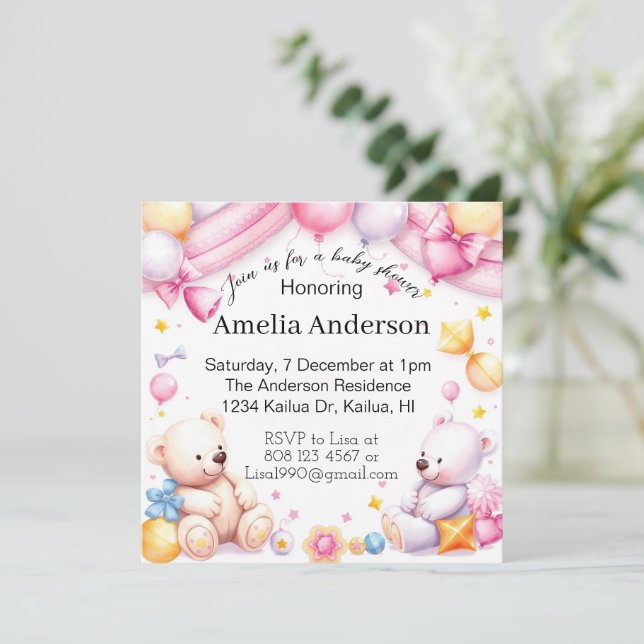 Teddy suporta chá de fraldas unisex convite (Em pé/Frente)