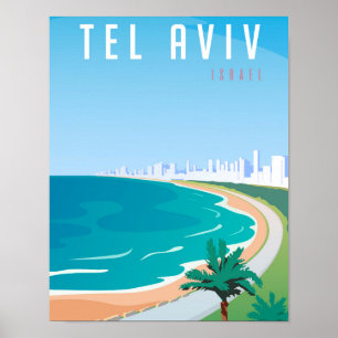 *~* Tel Aviv Israel Poster Azul Cityscape Palm