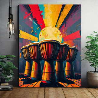 Tela Arte em Muro de Tambores Africanos - Impressão de 