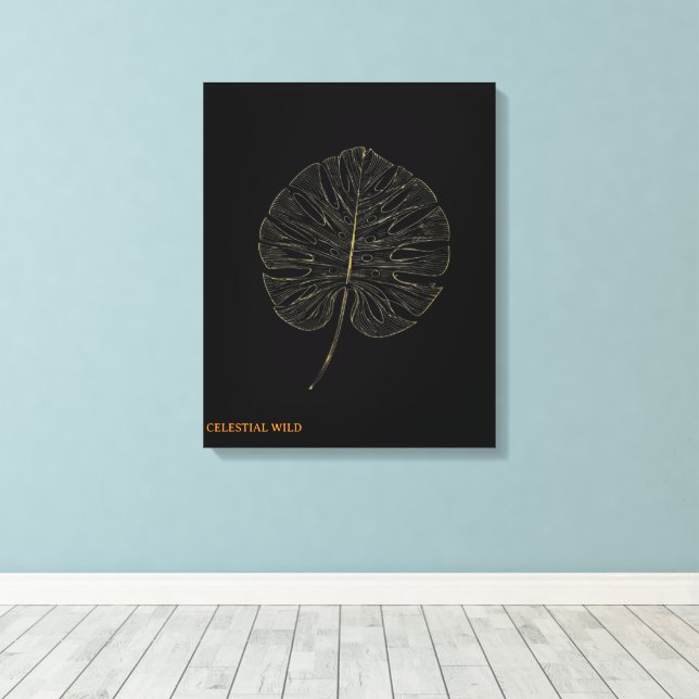 Tela Folha de Monstera Dourada Decoração Moderna N (Insitu(piso de madeira))