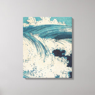 Tela Impressão Antiga de Ondas do Oceano Azul em Xilogr