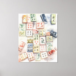 Tela Impressão de Arte de Mahjong em Aquarela