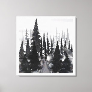 Tela Impressão de Arte em Aquarela de Floresta de Pinhe