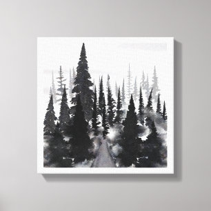 Tela Impressão de Arte em Aquarela de Floresta de Pinhe
