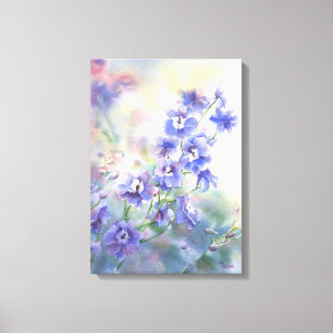 Tela Impressão floral do Delphinium azul roxo em canva