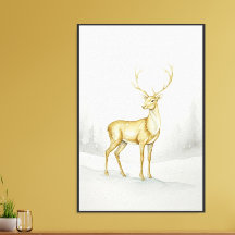 Impressionante Veado Dourado em Aquarela Impressão